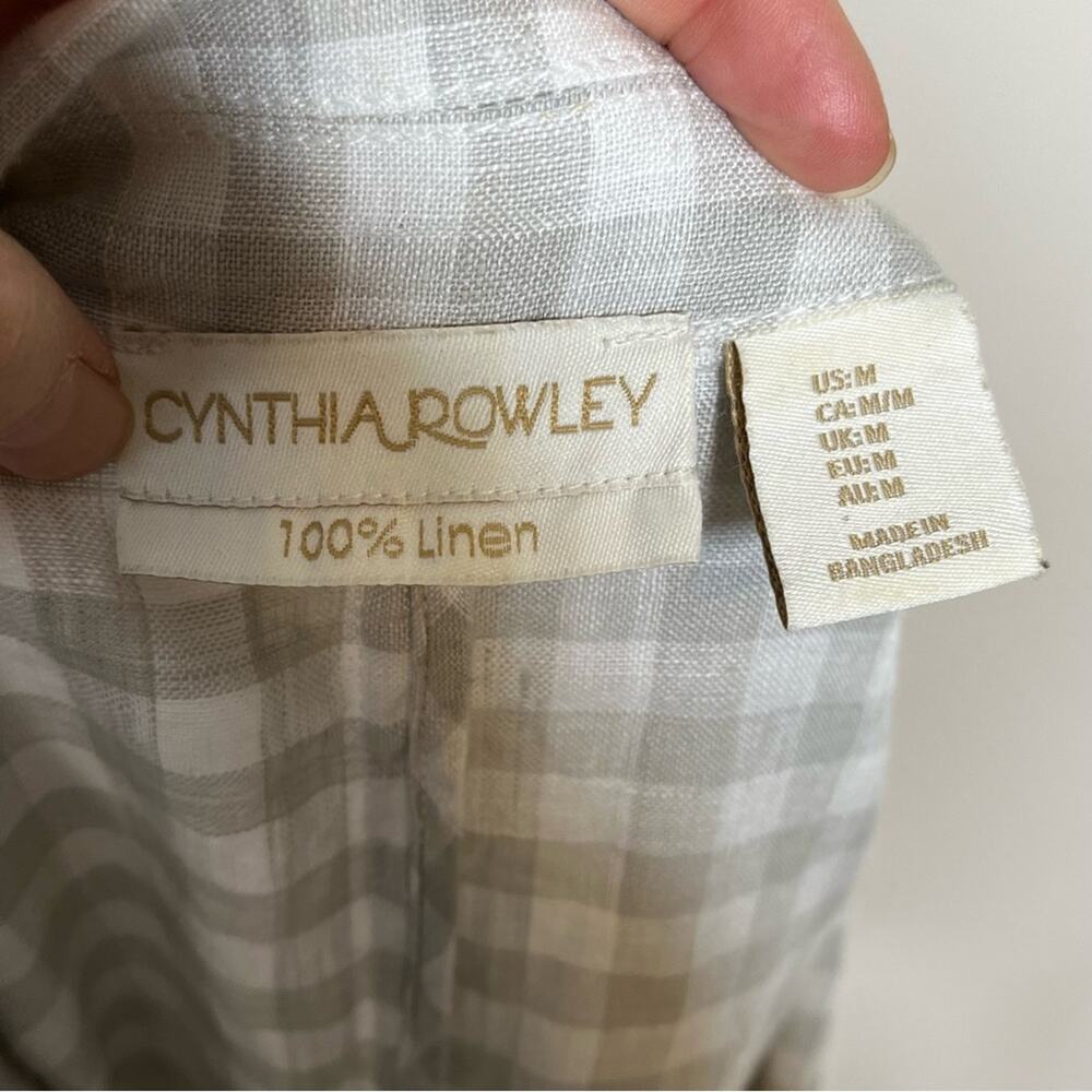 CYNTHIA ROWLEY 100% linen tan & white gingham check long line blazer size medium - Picture 6 of 6